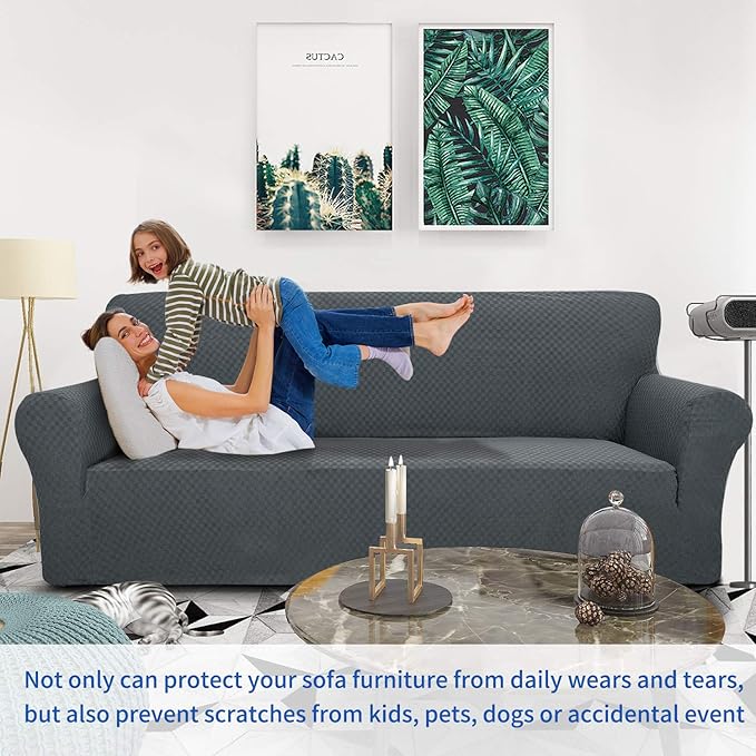 ZNSAYOTX 1 Piece Jacquard Couch Covers for 3 Cushion Couch High Stretch Sofa Cover for Pets Dogs Anti Slip Extra Large Sofa Slipcovers Furniture Protector (XL Sofa, Dark Grey)