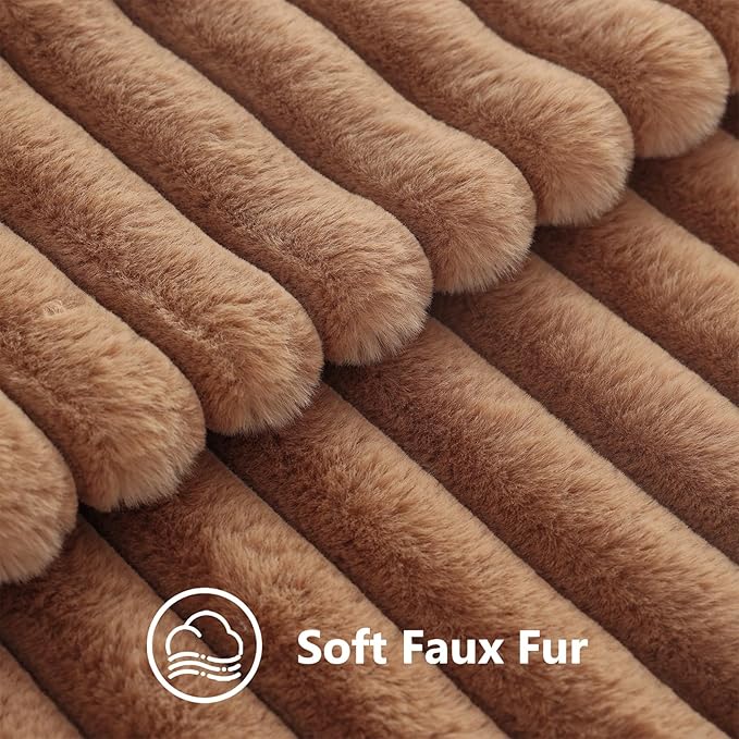 decorUhome Cozy Faux Fur Throw Pillow Covers 26x26 Set of 2 Decorative Soft Plush Striped Modern Farmhouse Boho Couch Euro Sham Pillow Cases with Velvet Back for Sofa Bed Living Room, Brown