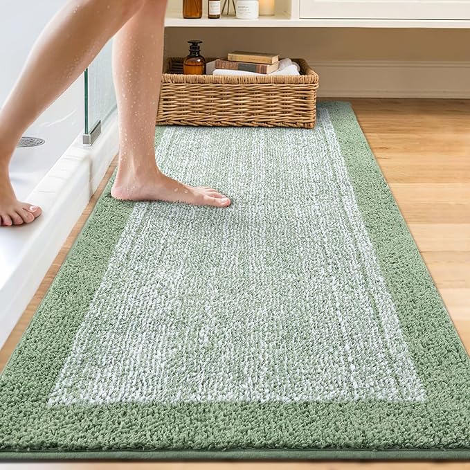 60x24 Long Bathroom Rugs Washable Non Slip, Green Bath Mat for Bathroom Floor Tub, Soft Absorbent Quick Dry Mats for Shower, Bathtub,Home Decor