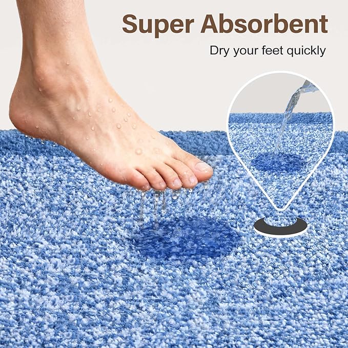 60x24 Long Bathroom Rugs Washable Non Slip, Blue Bath Mat for Bathroom Floor Tub, Soft Absorbent Quick Dry Mats for Shower,Bathtub,Home Decor