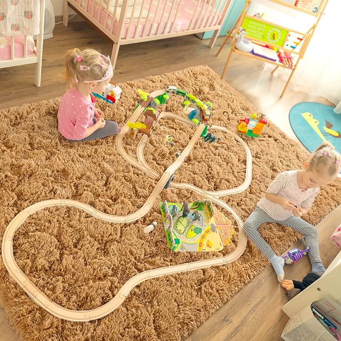 LOCHAS Ultra Soft Indoor Modern Area Rugs Fluffy Living Room Carpets for Children Bedroom Home Decor Nursery Rug 4x5.3 Feet,Khaki