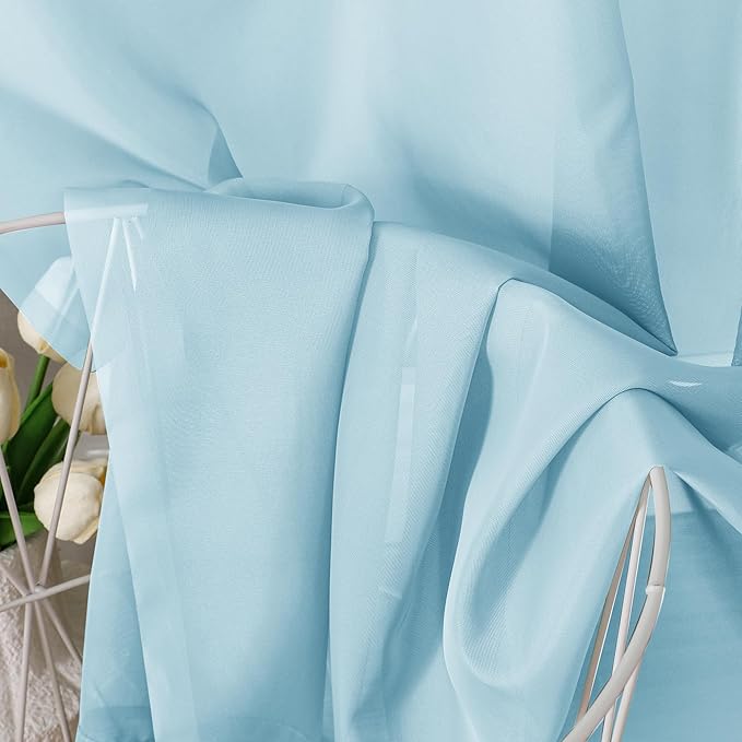 Aiyufeng 2 Pack: Basic Sky Blue Sheer Curtain Drapes 45 Inch Length 2 Panels for Living Room, Light Filtering Voile Drapes for Bedroom, Patio, Sliding Door, Each 42" W x 45" L
