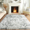 Pionblank Fluffy Area Rug for Bedroom 4x6 Feet, Indoor Plush Carpet, Shag Soft Bedside Rug, Cute Comfy Furry Rug for Living Room Dorm Girls Boys Room Nursery Decor, Tie Dye Grey
