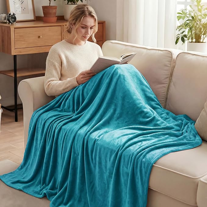 Exclusivo Mezcla Extra Large Fleece Throw Blanket for Couch, Sofa, 300GSM Super Soft and Warm Blankets, Teal Throw All Season Use, Cozy, Plush, Lightweight, 50x70 Inches