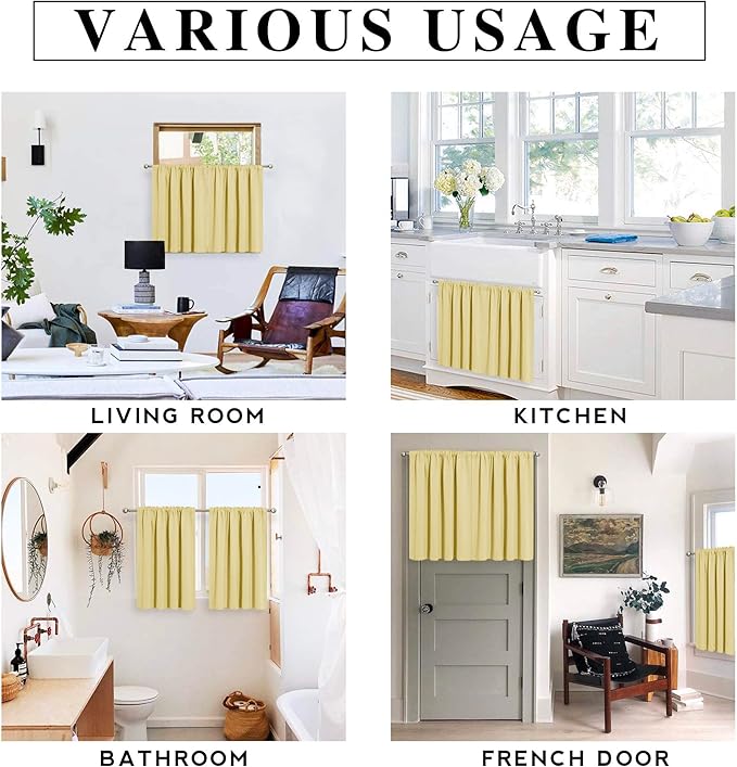 RYB HOME Blackout Curtains for Bedroom - Thermal Insulating Privacy Window Curtains for Kids Nursey Dining Bathroom Home Office Decor, Width 42 x Length 45 inches, Light Yellow, 2 Panels