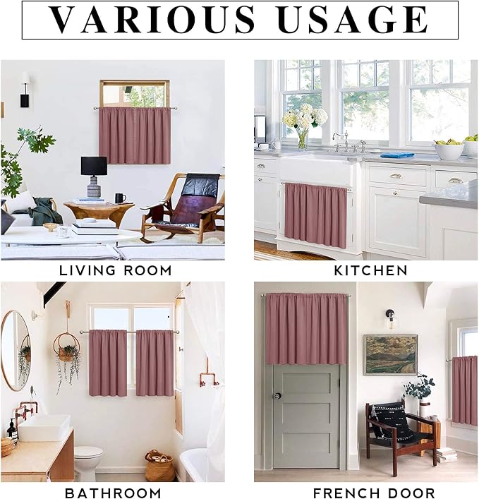 RYB HOME Cafe Blackout Curtains 24 inch Length, RV Curtains for Camper Windows, Mini Short Small Insulating Light UV Blocking Privacy Half Window Tiers, Width 42 by Length 24, Dusty Rose, 2 Panels