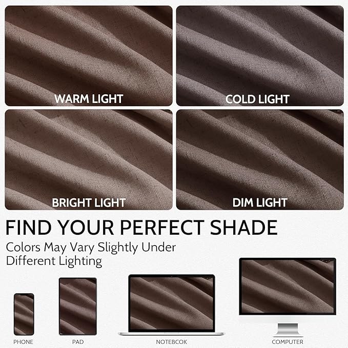 Cappuccino Linen Curtains 80 Inch Length for Living Room Light Filtering Semi Sheer Curtain Back Tab Rod Pocket Luxury Modern Rustic Home Decor Neutral Drapes for Bedroom Dinner Room 52x80, 2 Panels