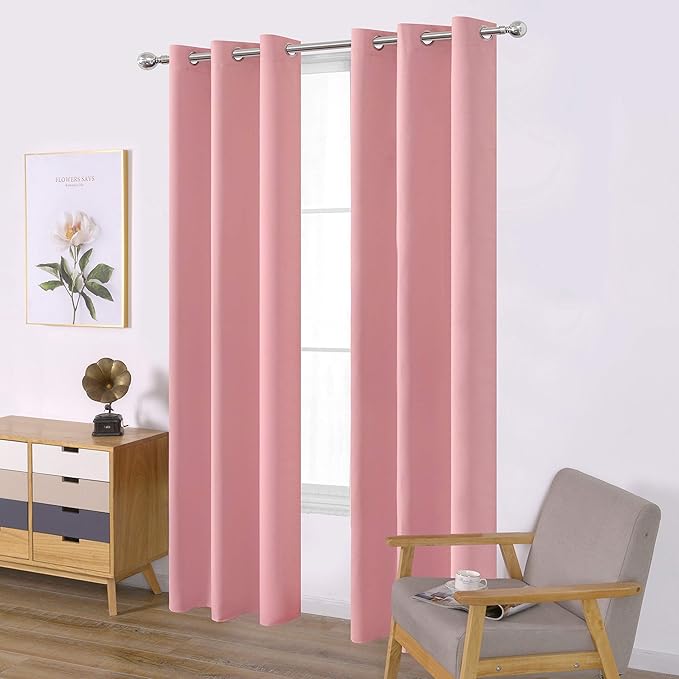 LEMOMO Blackout Curtains 42 x 95 inch/Pink Curtains Set of 2 Panels/Thermal Insulated Room Darkening Bedroom Curtains