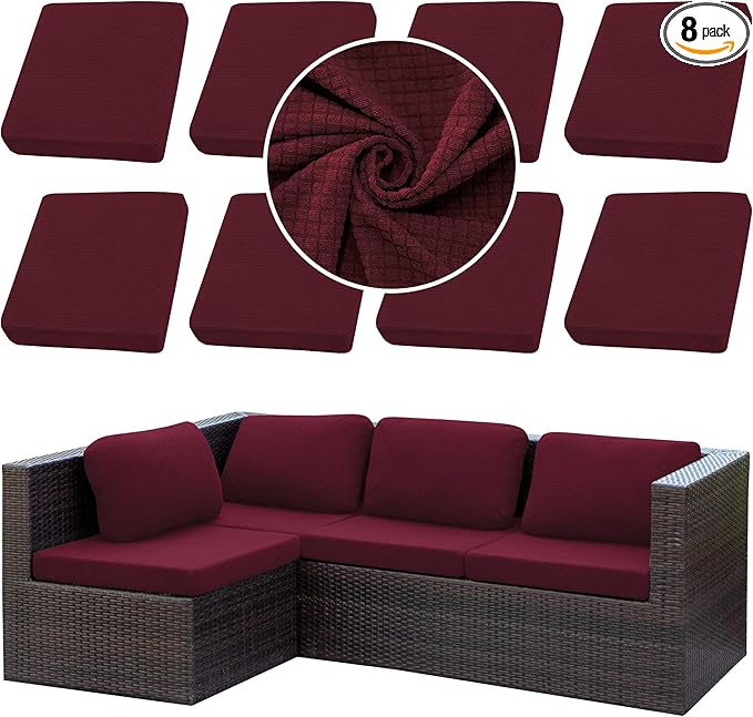 Outdoor Cushion Covers Set,8PCS Patio Furniture Couch Seat Slipcovers, Replacement for Sofa Sectional Chair(Cover，Only)