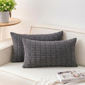 Pack of 2 Corduroy Decorative Throw Pillow Covers 12x24 Inch Soft Striped Pillow Covers Modern Farmhouse Home Decor for Sofa Living Room Couch Bed（Dark Grey）