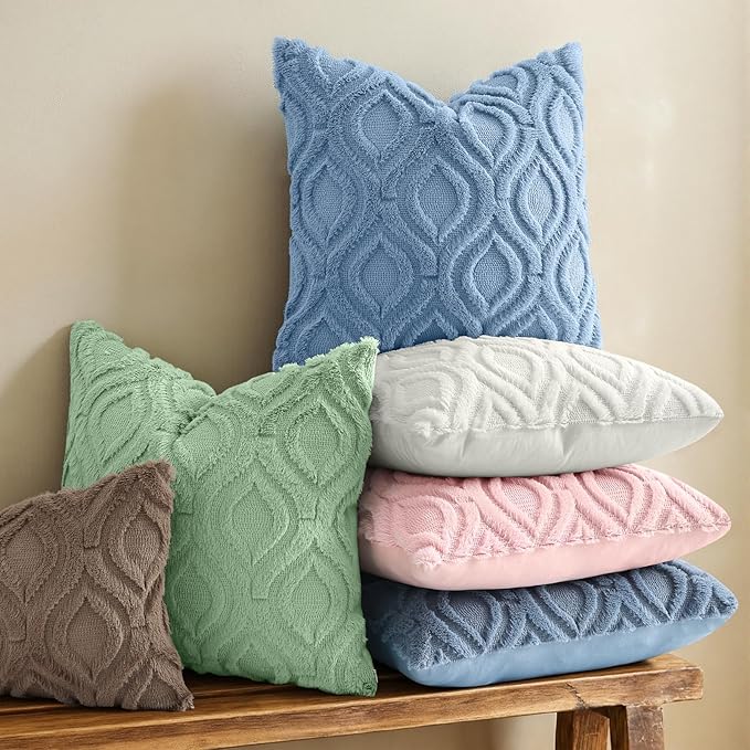 decorUhome Throw Pillow Covers 26x26 Inch Set of 2, Soft Plush Faux Wool Blue Solid Couch Pillow Covers, Accent Euro Sham Farmhouse Neutral Square Pillow Cases for Sofa Bed Living Room