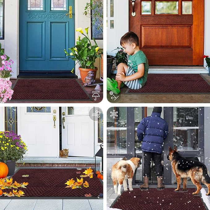 Smiry Front Door Mat Outside Entrance, Heavy Duty Sturdy Natural Rubber Doormat, Trap Dirt and Moisture, Easy Clean Low Profile Welcome Floor Mats for Indoor Outdoor Entry, 59x23 Inch, Dark Red