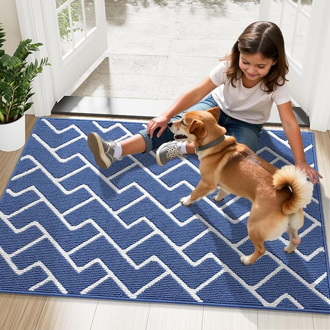 OLANLY Front Door Mat, Non-Slip Rubber Backing, Dirt Resistant and Absorbent, Washable, Easy to Clean Low-Profile Indoor Doormat for Back Door, Entryway, Inside Entrance, 32x20, Navy