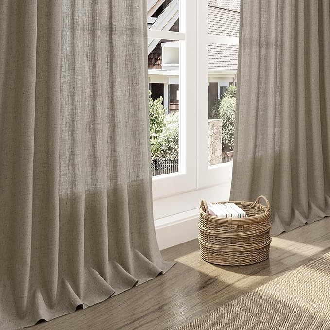 Extra Long Mocha Curtains 2 Panels 102 Inches Long for Living Room Back Tab Rod Pocket Light Filtering Semi Sheer Drapes Cotton Linen Textured Window Curtain 102 Inch Length for Bedroom 9 FT