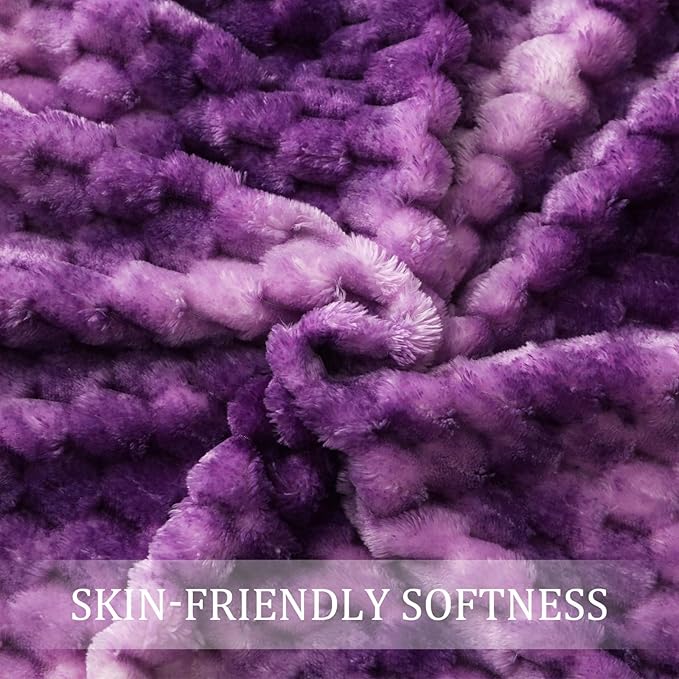 Exclusivo Mezcla Fleece Twin Blanket for Bed, Extra Large Fuzzy Tie-dye Purple Bed Blankets, Soft Cozy Plush Sofa Throws for All Seasons, 60x80 Inches