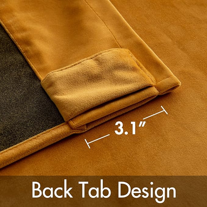 MIULEE Velvet Curtains 63 inch Length 2 Panels - Luxury Blackout Curtains for Bedroom Living Room Thermal Insulated Fall Decor Super Soft Window Drapes Rod Pocket & Back Tab, Mustard Yellow