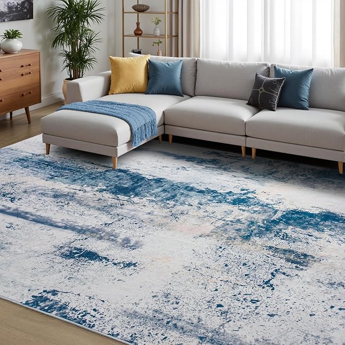Toneed Abstract Area Rug 5x7 Modern Washable Rug Soft Non Slip Rug Low Pile for Bedroom Living Room Dining Room Dusty Teal Grey