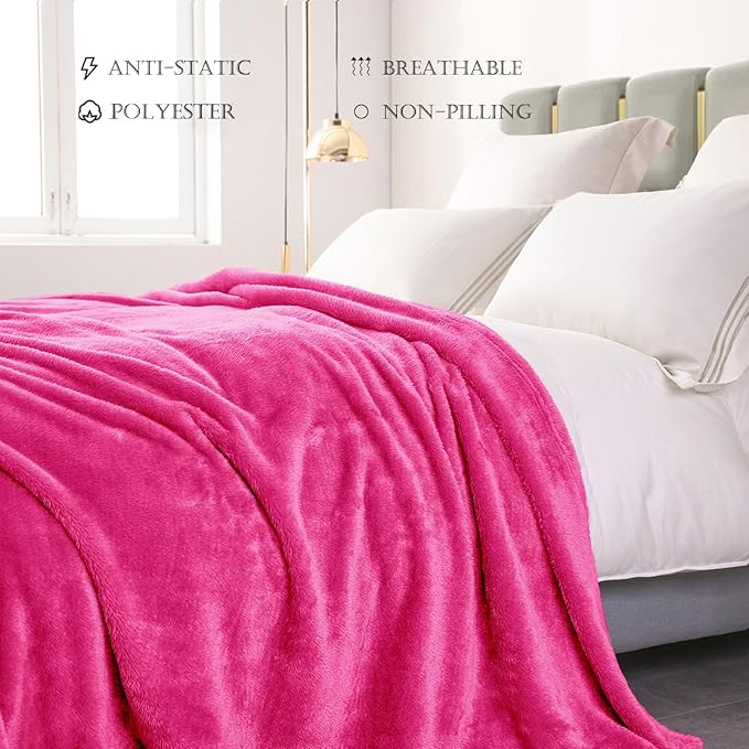Exclusivo Mezcla Plush Fuzzy Fleece Bed Blanket Queen Size, Super Soft, Fluffy and Warm Blankets for Couch, Bed, All Season (Hot Pink, 90x90 inches)