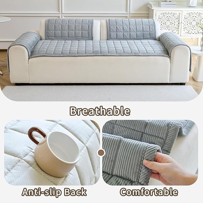 Couch Covers for Dogs Washable, Non Slip Couch Covers for Loveseat Sofa Pet Friendly, Soft Fuzzy Sofa Covers for Pet, Dog Couch Cover Furniture Protector(1PC,Light Grey,27.6"x94.5")
