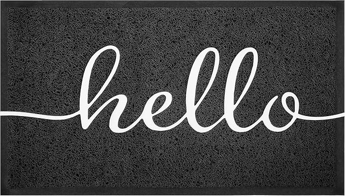 EARTHALL Door Mat Outside Inside Hello Doormat, 30"x17.5", Durable Floor Mat Non Slip Mat Ultra Absorb Mud Easy Clean Front Doormat for Garage, Entryway, Patio, High Traffic Areas, Black