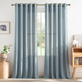 NICETOWN Flax Stone Blue Linen Curtains for Room Divider, Grommet Top Thick Flax Semi Sheer Vertical Drapes Privacy Assured with Light Filtering for Sliding Glass Door, W68 x L96, 2 Pieces