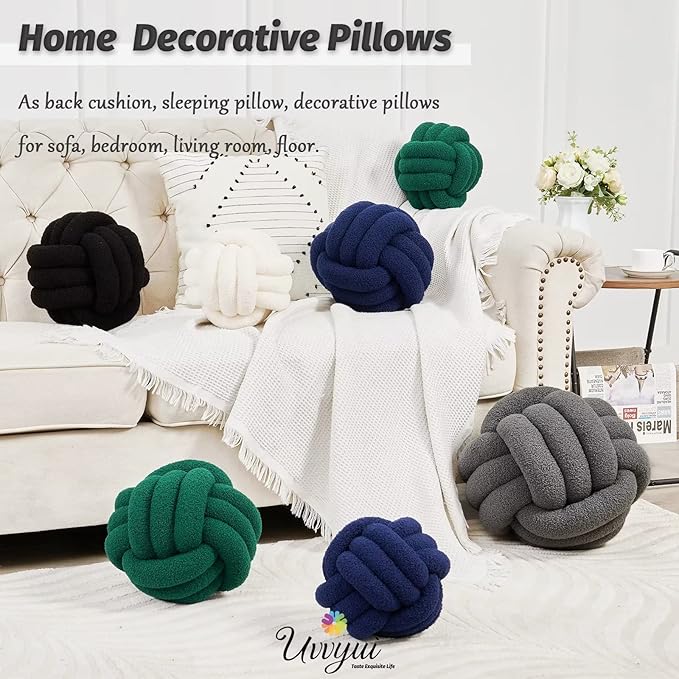 Uvvyui Knot Pillow Ball, Soft Home Decorative Pillows, Round Throw Pillow, Handmade Knotted Plush Pillow, Round Boucle Pillow Cushion (14 Inches Dark Gray)