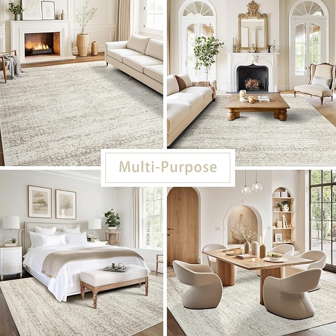 Washable Rugs 10x14 Area Rugs for Living Room,Rugs for Bedroom,Large Carpets,Ultra Soft Faux Wool Retro Dining Room Rug,Non Slip&Non-Shedding Low Pile Vintage Print Rug for Home Office Decor