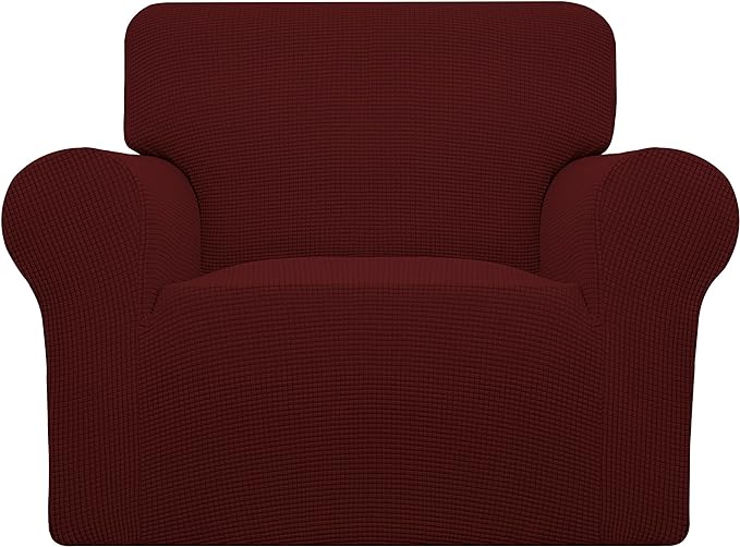 Easy-Going Stretch Oversized Chair Sofa Slipcover 1-Piece Couch Sofa Cover Furniture Protector Soft with Elastic Bottom for Kids Spandex Jacquard Fabric Small Checks Wine