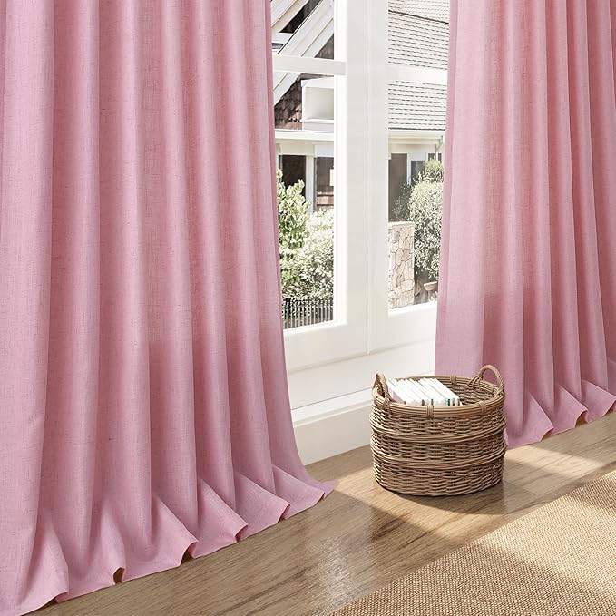 Nanspring Rose Linen Curtains 102 Inches Long 2 Panel Set Back Tab Rod Pocket Semi Sheer Light Filtering Burlap Style Extra Long High Window for Neutral Farmhouse Decor Curtains in Living Room 52x102
