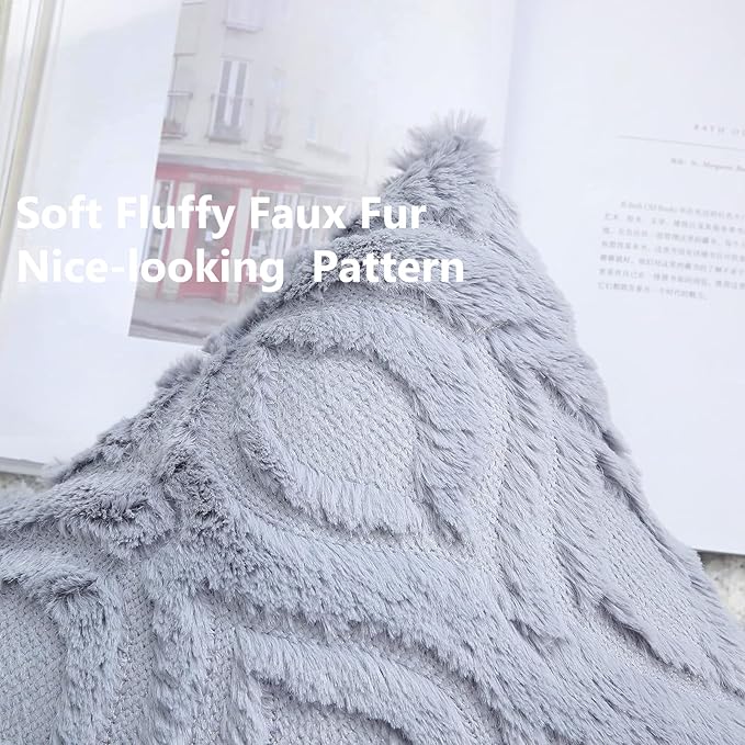 decorUhome Throw Pillow Covers 26x26 Inch Set of 2, Soft Plush Faux Wool Blue Grey Solid Couch Pillow Covers, Accent Euro Sham Farmhouse Neutral Square Pillow Cases for Sofa Bed Living Room
