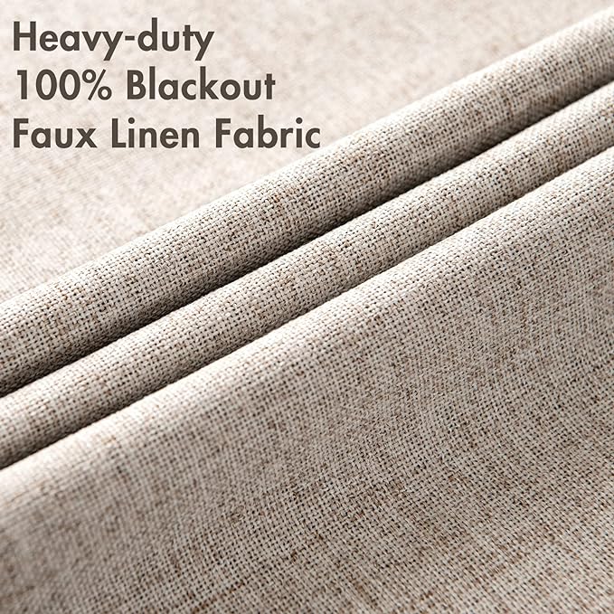 MIULEE Linen Blackout Curtains and Drapes 100% Room Darkening Thermal Insulated Grommet Window Panels with Coating 2 PCs W 42 x L 90 inches Khaki
