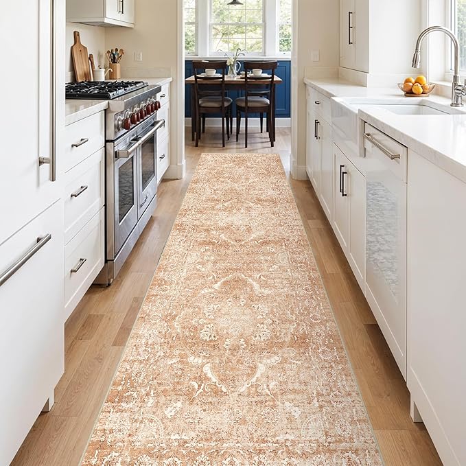 2'6"x12' Washable Hallway Runner Rug - Non Slip Kitchen Runner Rugs with Rubber Backing Vintage Low-Pile Carpet Runners for Entryway Dining Room Laundry Room Home Decor (Brick)