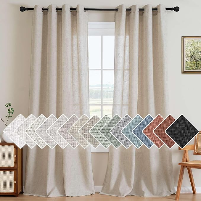 H.VERSAILTEX Living Room Linen Semi Sheer Curtains Nickel Grommet Curtains Privacy Added Energy Saving Light Filtering Window Treatments Draperies for Bedroom, Angora, 2 Panels, 52 x 84 - Inch