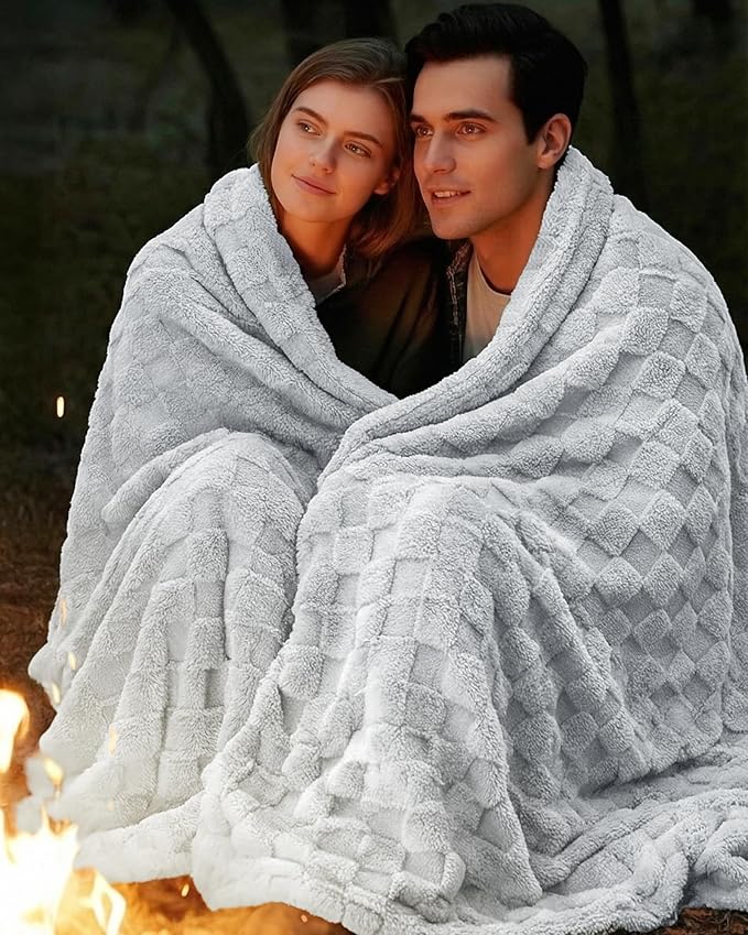 Utopia Bedding Cool Grey Checkered Fleece Throw Blanket for Couch or Bed, Soft Plush Cozy Blanket for Women and Men, Ultra Comfy Travel-Friendly Bed Throws for Relaxation, 50x60 Inches