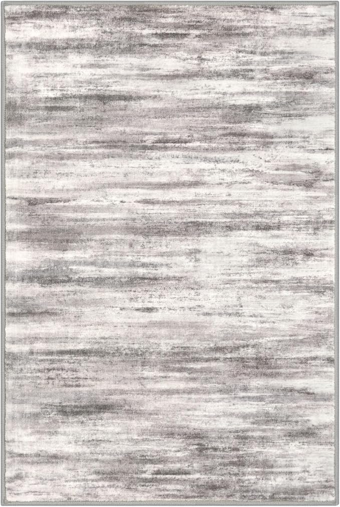 KOZYFLY Abstract Modern Washable 3x5 Area Rug Non-Slip Large Kitchen & Entryway Rug, Grey/Light Beige/Brown Throw Rugs Indoor Mat for High-Traffic Door Entrance, Laundry, Nursery