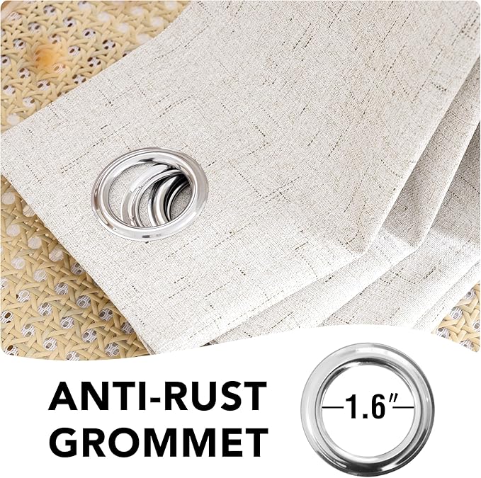 H.VERSAILTEX 100% Blackout Curtains Ivory, Linen Blackout Curtains 96 inch Curtains 2 Panel Set, Elegant Curtain for Bedroom Grommet Drapes Window Curtains Living Room Drapes