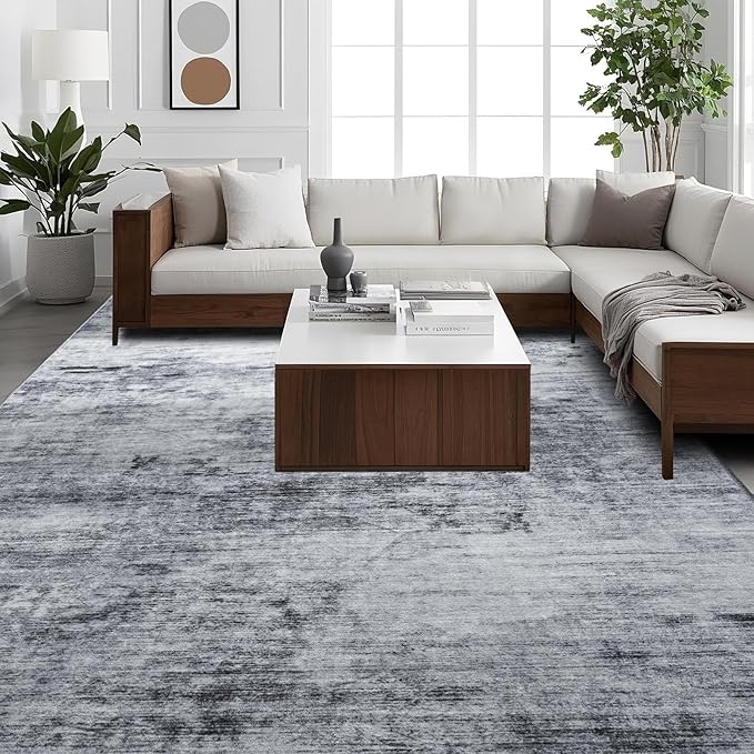 Toneed Abstract Area Rug 9x12 Modern Washable Rug Soft Non Slip Rug Low Pile for Bedroom Living Room Dining Room Grey