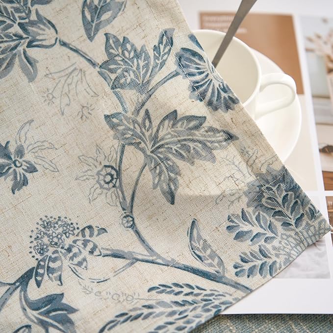 jinchan Linen Floral Curtains for Living Room with Printed Flower 108 Inches Long Light Filtering Extra Long Back Tab Rod Pocket Blue Window Curtain Set Farmhouse Drapes, 2 Panels Blue