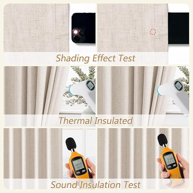Guken 100% Blackout Curtains 72 Inch Length 2 Panels Set for Living Room Bedroom Back Tab Thermal Insulated Black Out Linen Drapes Room Darkening Window Curtains 40 Wide
