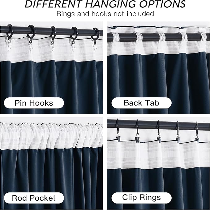 RYB HOME Navy Velvet Curtains 96 inches- Velevt Blackout Curtains for Bedroom, Thermal Insulated Noise Reducing Panels Soft Luxury Window Decor, Navy Blue, W52 x L96 inches, 2 Panels