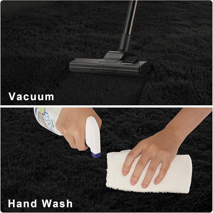 Chicrug Soft Runner Rug for Bedroom Living Room Plush Fluffy Rugs 5x7 Feet, Shag Furry Runner Rug Carpet Non Shedding for Nursery Children Kids Girls Room Home Decorative, Black