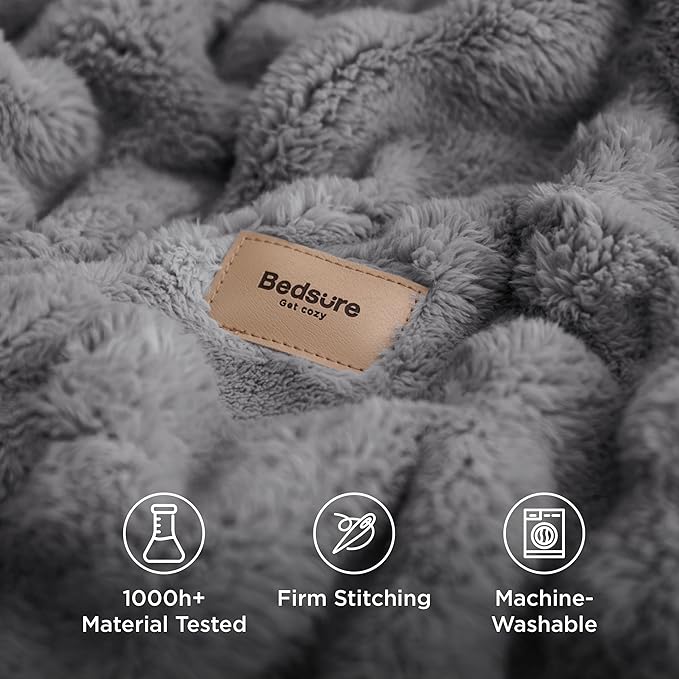 Bedsure 3D Fleece Bubble Blanket - GentleSoft Grey Queen Blanket for Bed Sofa Room Decor - Luxury Soft Cozy Gifts for Kids, Lightweight, All Seasons, Grey, 90"×90"