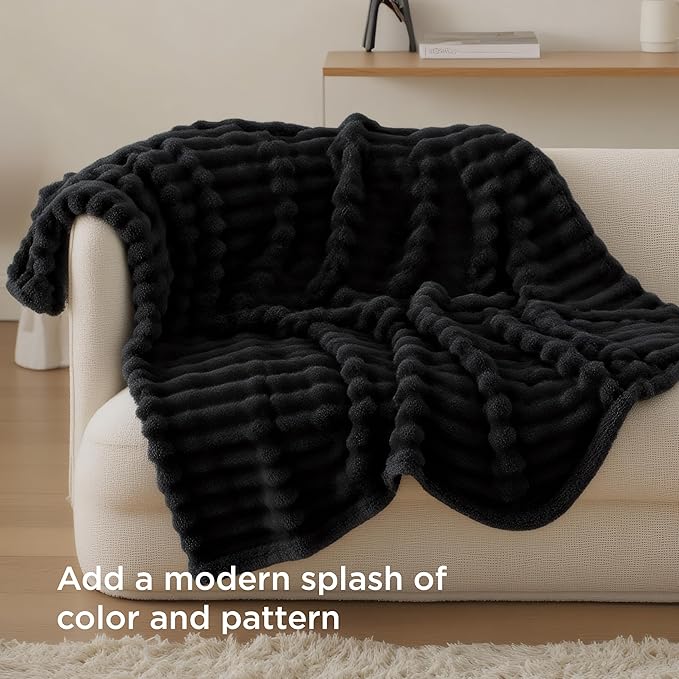 Bedsure GentleSoft Black Throw Blanket for Couch - Cozy Soft Dog Blankets for Couch, Cute Small Fuzzy Fluffy Fleece Throws for Men Boys, Birthday Gifts for Men Him, 50x60 Inches