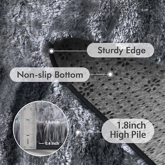 5x7 Ft Large Shag Rugs for Bedroom Living Room for Men Boys, Tie Dyed Ultra Soft Fluffy Furry Area Rug for Indoor Floor, Aesthetic Carpet for Home Decor (Grey)