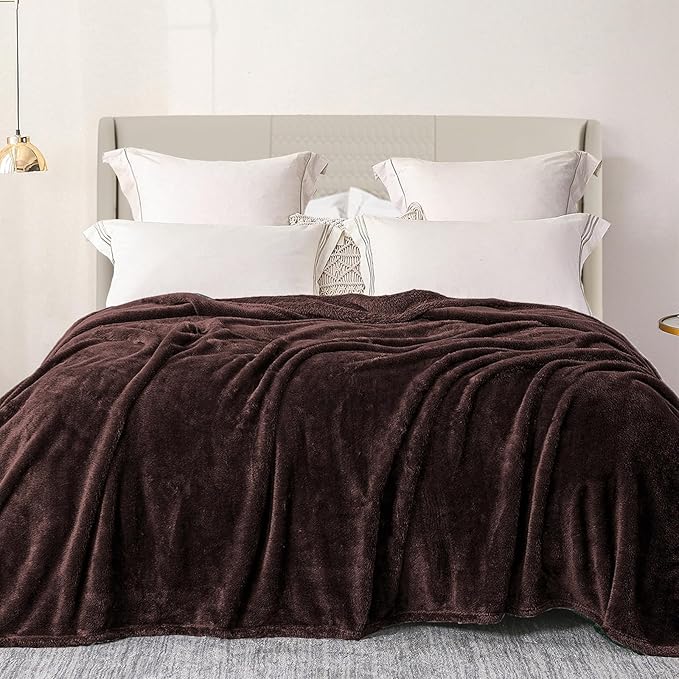 Exclusivo Mezcla Plush Fuzzy Fleece Bed Blanket Twin Size, Super Soft, Fluffy and Warm Blankets for Couch, Bed, All Season (Coffee, 90x66 Inches)