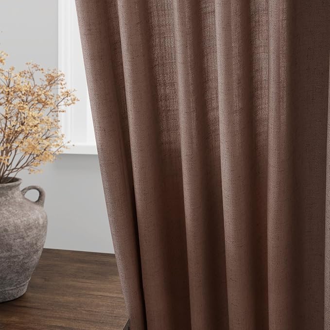 Nanspring Mocha Mousse Curtains 120 Inches Long 2 Panels Set Back Tab Linen Loop Pocket Light Filtering Semi Sheer Boho Style Curtain for High Ceiling Living Room Curtains 52x120