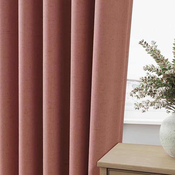 Dusty Rose 100% Blackout Linen Curtains 72 Inch Length 2 Panels Set for Girls Bedroom Back Tab Thermal Insulated Black Out Drapes Room Darkening Farmhouse Style for Bedroom Window Curtains 52x72