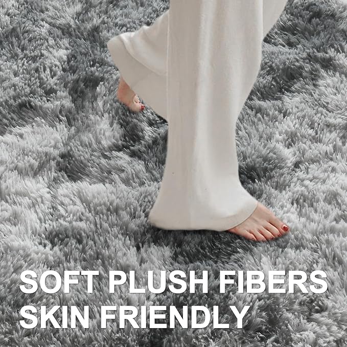 4x6 Ft Shag Rugs for Bedroom Living Room, Tie-Dyed Ultra Soft Fluffy Furry Area Rugs for Indoor Floor, Aesthetic Carpet for Kids Home Decor (Grey)