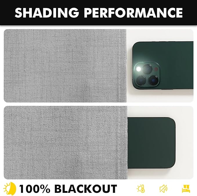 MIULEE 100% Blackout Linen Curtains for Bedroom, Glacier Gray Solid Luxury Decor Thermal Insulation Room Darkening Drapes for Living Room Nursery Back Tab Rod Pocket 42 x 72 Inches, 2 Panels