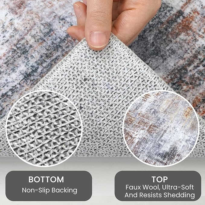 IOHOUZE Abstract Runner Rug 2x5 Ft Washable Runners for Hallways, Non Slip Kitchen Runner Soft Printed Faux Wool Entryway Runner Indoor, Modern Abstract Floor Carpet for Hall Bedroom, Orange Grey